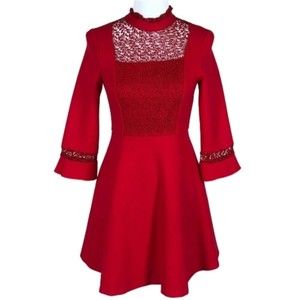 Zara Women's‎ Red Guipure Dress w/ Lace Detail Size Medium